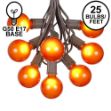 25 G50 Globe Light String Set with Orange Bulbs on Brown Wire