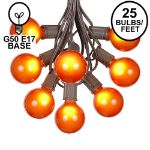 25 G50 Globe Light String Set with Orange Bulbs on Brown Wire