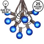25 G40 Globe String Light Set with Blue Satin Bulbs on Brown Wire
