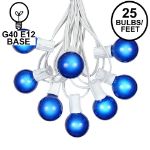 25 G40 Globe String Light Set with Blue Satin Bulbs on White Wire