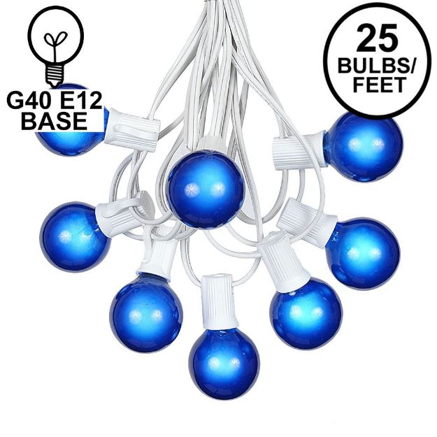 25 G40 Globe String Light Set with Blue Satin Bulbs on White Wire