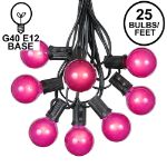 25 G40 Globe String Light Set with Pink Satin Bulbs on Black Wire