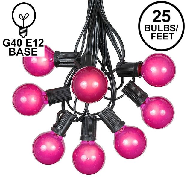 25 G40 Globe String Light Set with Pink Satin Bulbs on Black Wire