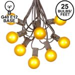 25 G40 Globe String Light Set with Yellow Satin Bulbs on Brown Wire