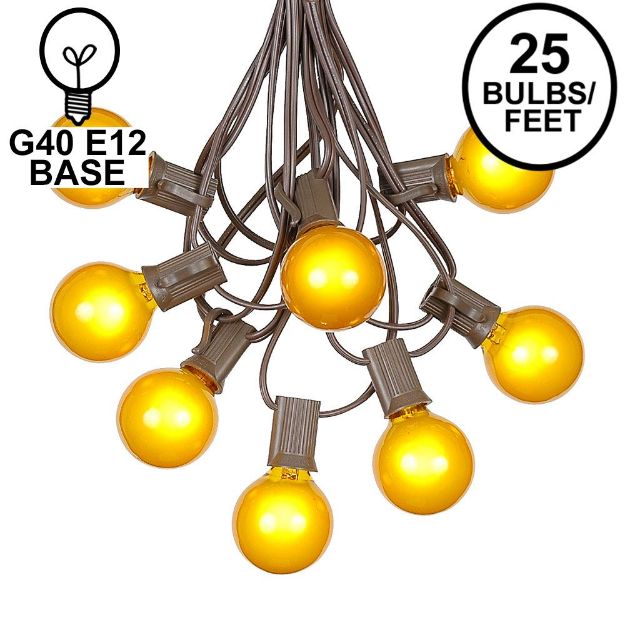 25 G40 Globe String Light Set with Yellow Satin Bulbs on Brown Wire