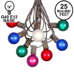 25 G40 Globe String Light Set with Multi Colored Satin Bulbs on Brown Wire