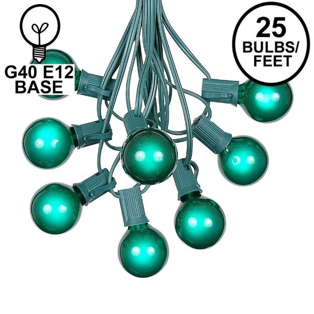 25 G40 Globe String Light Set with Green Satin Bulbs on Green Wire