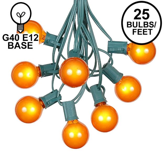 25 G40 Globe String Light Set with Orange Satin Bulbs on Green Wire