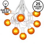 25 G40 Globe String Light Set with Orange Satin Bulbs on White Wire
