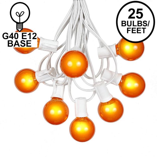 25 G40 Globe String Light Set with Orange Satin Bulbs on White Wire