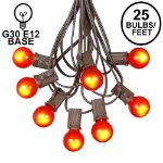 25 G30 Globe Light String Set with Orange Satin Bulbs on Brown Wire