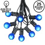 25 G30 Globe Light String Set with Blue Satin Bulbs on Black Wire