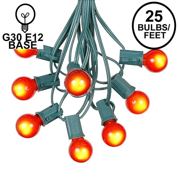 25 G30 Globe Light String Set with Orange Satin Bulbs on Green Wire