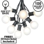100 G50 Globe Light String Set with Frosted Bulbs on Black Wire