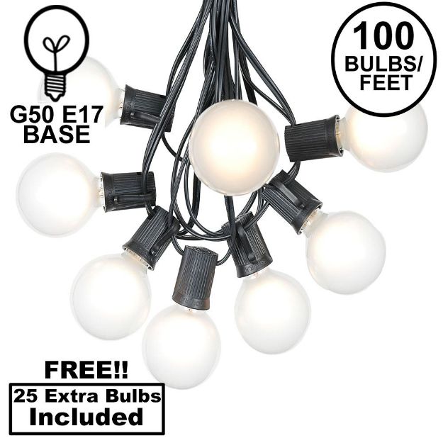 100 G50 Globe Light String Set with Frosted Bulbs on Black Wire
