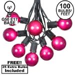 100 G50 Globe Light String Set with Purple Bulbs on Black Wire