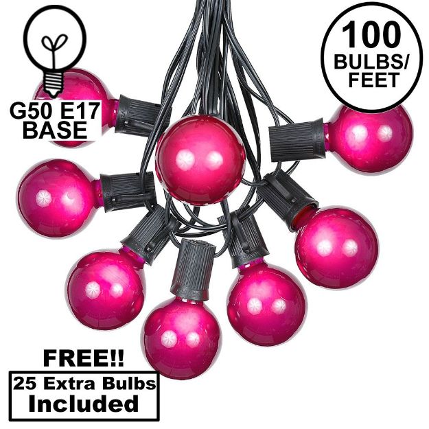 100 G50 Globe Light String Set with Purple Bulbs on Black Wire