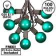 100 G50 Globe Light String Set with Green Bulbs on Brown Wire