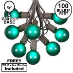 100 G50 Globe Light String Set with Green Bulbs on Brown Wire