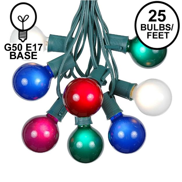 25 G50 Globe Light String Set with Assorted Bulbs on Green Wire