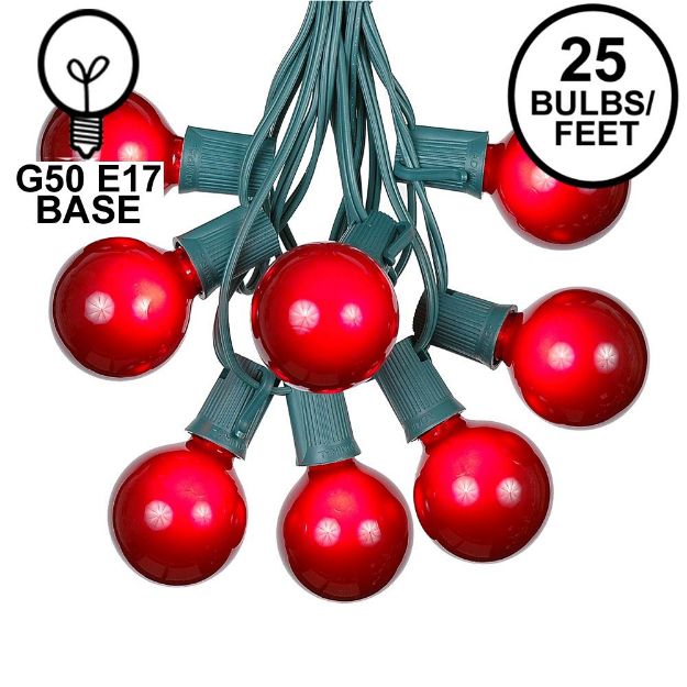 25 G50 Globe Light String Set with Red Bulbs on Green Wire