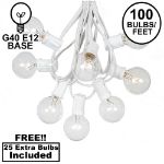 100 G40 Globe String Light Set with Clear Bulbs on White Wire