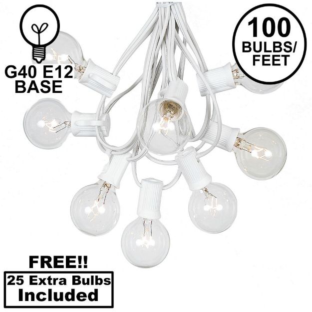 100 G40 Globe String Light Set with Clear Bulbs on White Wire