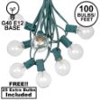 100 G40 Globe String Light Set with Clear Bulbs on Green Wire
