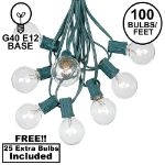 100 G40 Globe String Light Set with Clear Bulbs on Green Wire