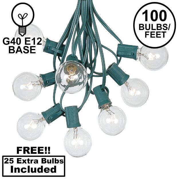 100 G40 Globe String Light Set with Clear Bulbs on Green Wire