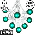100 G40 Globe String Light Set with Green Satin Bulbs on White Wire