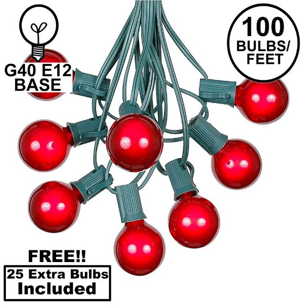 100 G40 Globe String Light Set with Red Bulbs on Green Wire