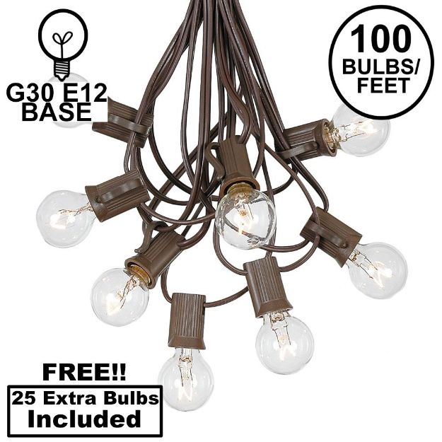 100 G30 Globe String Light Set with Clear Bulbs on Brown Wire