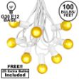 100 G30 Globe String Light Set with Yellow Satin Bulbs on White Wire