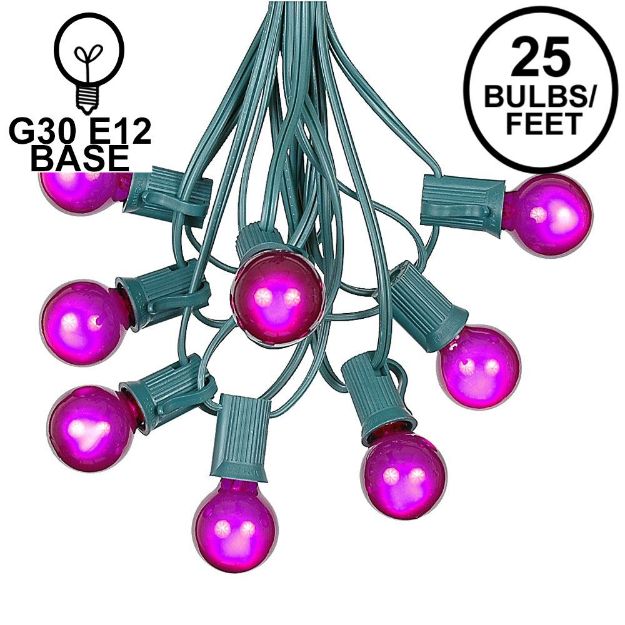 25 G30 Globe Light String Set with Purple Satin Bulbs on Green Wire