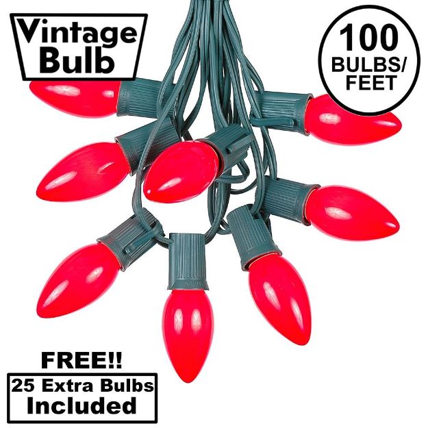100 C9 Ceramic Christmas Light Set - Red - Green Wire