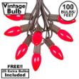 100 C9 Ceramic Christmas Light Set - Red - Brown Wire