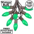 100 C9 Ceramic Christmas Light Set - Green - Brown Wire