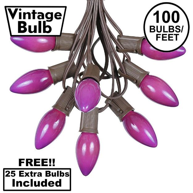 100 C9 Ceramic Christmas Light Set - Purple - Brown Wire