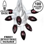 100 C9 Christmas Light Set - Black Light Very Dark Purple Bulbs - White Wire