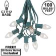 100 C7 String Light Set with Clear Bulbs on Green Wire