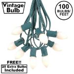 100 C7 String Light Set with White Ceramic Bulbs on Green Wire