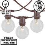 80 Clear G50 Commercial Grade Intermediate Base Light Set - Brown Wire
