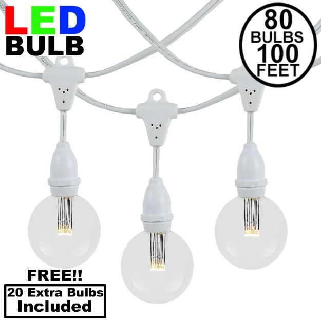 80 Warm White G50 LED Suspended Commercial Grade Intermediate Base Light Set - White Wire