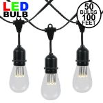 50 LED S14 Warm White Commercial Grade Suspended Light String Set on 100' of Black Wire