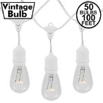 50 Clear S14 Commercial Grade Suspended Light String Set on 100' of White Wire 