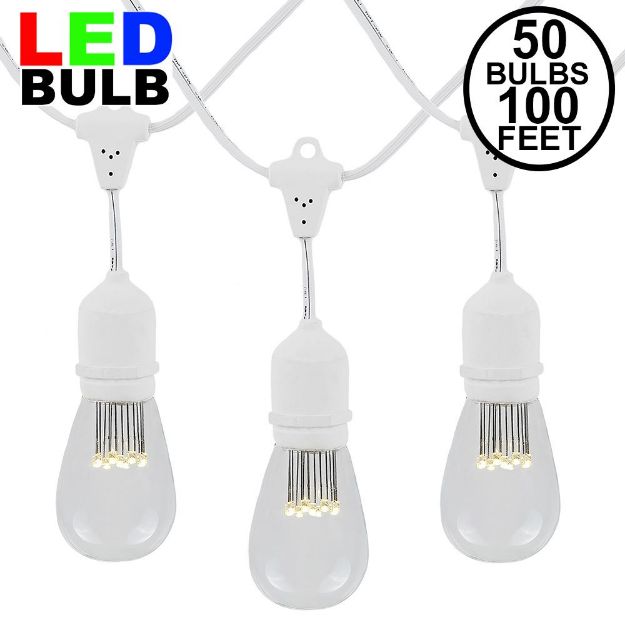 50 LED S14 Warm White Commercial Grade Suspended Light String Set on 100' of White Wire 