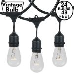 24 Clear S14 Commercial Grade Suspended Light String Set on 48' of Black Wire
