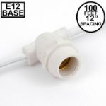 100' White Commercial Grade Stringer 100 Candelabra (e12) Base Sockets