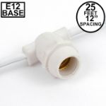 25' White Commercial Grade Stringer 25 Candelabra (e12) Base Sockets